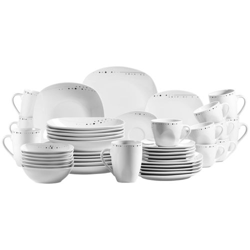 9001794602952 - Kombiservice MÄSER Geschirr-Set Service Fadilla Geschirr-Sets Gr 42 tlg schwarz (weiß schwarz grau) Geschirr-Sets für 6 Personen mit dezentem Dekor 42 Teile