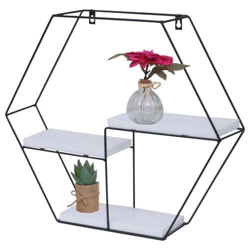 4057651582092 - Wandregal MCW-K76 Hängeregal Schweberegal Regal 3 Regalböden Metall Massiv-Holz Industrial 43x49x11cm ~ weiß