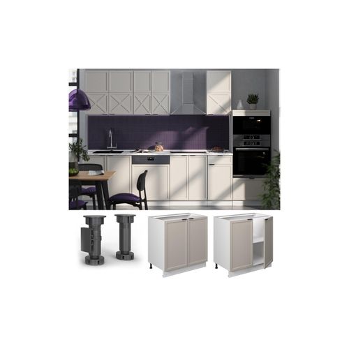 4066731452262 - Unterschrank Fame-Line Weiß Grau-Beige gerahmt 80 cm mit Arbeitsplatte Eiche