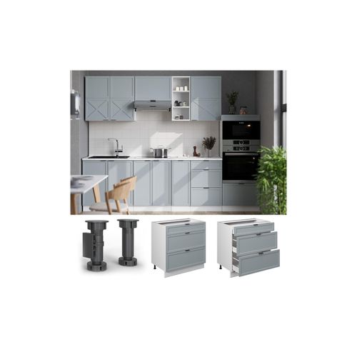 4066731457663 - Schubladenunterschrank Fame-Line Weiß Hellblau-Grau gerahmt 80 cm mit Arbeitsplatte Eiche 4066731457663 - Schubladenunterschrank Fame-Line Weiß Hellblau-Grau gerahmt 80 cm mit Arbeitsplatte Eiche