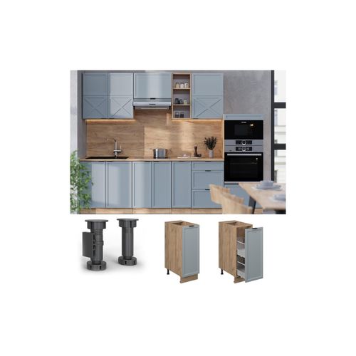 4066731457359 - Apothekerunterschrank Fame-Line Eiche Hellblau-Grau gerahmt 30 cm mit Arbeitsplatte Anthrazit 4066731457359 - Apothekerunterschrank Fame-Line Eiche Hellblau-Grau gerahmt 30 cm mit Arbeitsplatte Anthrazit