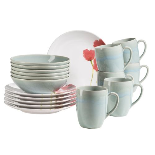 9001794844871 - Frühstücksset Keramik Ossia 18-tlg (Farbe Mint   Weiß   Rot)