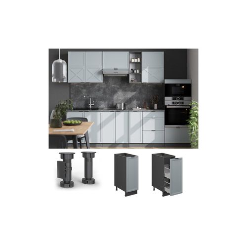 4066731456253 - Apothekerunterschrank Fame-Line Anthrazit Hellblau-Grau gerahmt 30 cm mit Arbeitsplatte Anthrazit 4066731456253 - Apothekerunterschrank Fame-Line Anthrazit Hellblau-Grau gerahmt 30 cm mit Arbeitsplatte Anthrazit