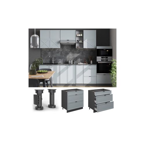 4066731457861 - Schubladenunterschrank Fame-Line Anthrazit Hellblau-Grau gerahmt 80 cm mit Arbeitsplatte Eiche 4066731457861 - Schubladenunterschrank Fame-Line Anthrazit Hellblau-Grau gerahmt 80 cm mit Arbeitsplatte Eiche