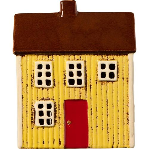 5709898374105 - Teelichthaus Visby gelb mit roter Tür 14 x 75 x 17 cm
