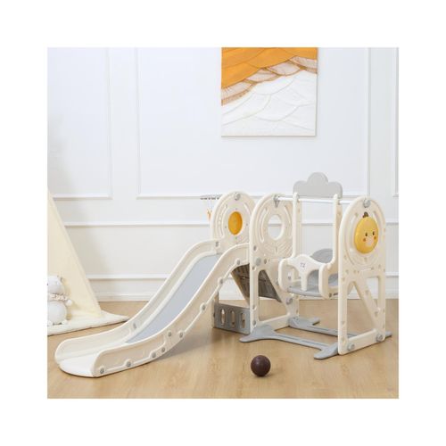 4260595754214 - Kinderrutsche   Rutsche mit Basketballkorb - Quacki in Weiß   Beige - Baby Vivo