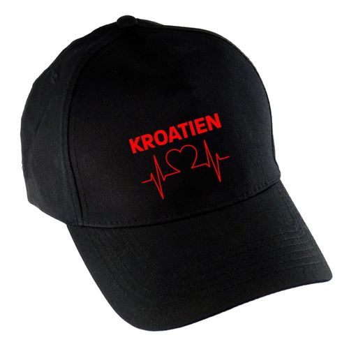 4068859471460 - multifanshop Baseballcap - Kroatien - Herzschlag - Druck rot - Mütze