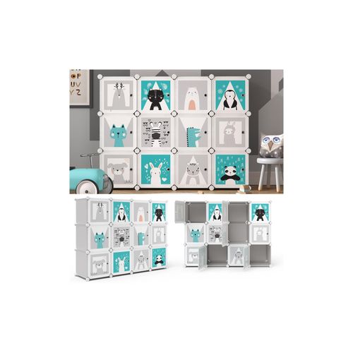4251421948105 - Kleiderschrank Andy Kinder grau modular 12 Fächer Kleiderstange Steckregal