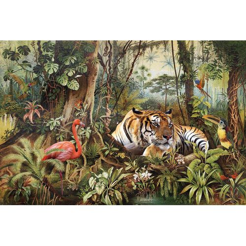 4050743076721 - Glasbild FLAMINGO TRIFFT TIGER (BHT 150x100x40 cm) BHT 150x100x40 cm bunt Acrylglasbild