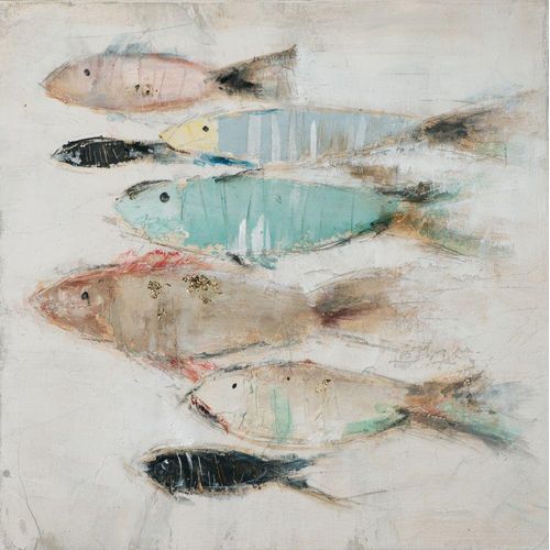 4050743061734 - Gemälde FISCHSCHWARM (BHT 80x80x370 cm) BHT 80x80x370 cm bunt Bild Kunstdruck Wandbild