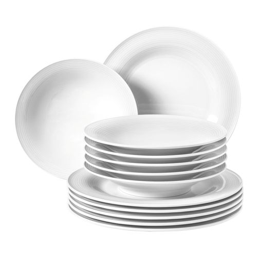 4052212090863 - Tafelservice SELTMANN WEIDEN Geschirr-Set Beat Geschirr-Sets Gr 12 tlg weiß Tafelservice Teller Set weiß mit Rillendekor 12 Teile für 6 Personen 4052212090863 - Tafelservice SELTMANN WEIDEN Geschirr-Set Beat Geschirr-Sets Gr 12 tlg weiß Tafelservice Teller Set weiß mit Rillendekor 12 Teile für 6 Personen