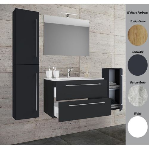 4051814405686 - 5-tlg Set 1 Waschtisch mit zwei Schubladen 1 Spiegel 1 Waschbecken 1 Midischrank 1 Hochschrank Keramik Waschbecken hängend Unterschrank 60 cm Badmöbel Set Waschplatz – Badinos 4051814405686 - 5-tlg Set 1 Waschtisch mit zwei Schubladen 1 Spiegel 1 Waschbecken 1 Midischrank 1 Hochschrank Keramik Waschbecken hängend Unterschrank 60 cm Badmöbel Set Waschplatz – Badinos