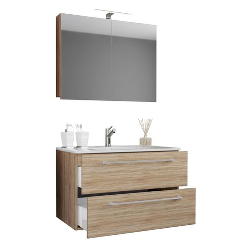 4051814375132 - 3-tlg Set 1 Waschtisch mit zwei Schubladen 1 Spiegelschrank 1 Waschbecken Keramik Waschbecken Waschplatz Badmöbel Set – Badinos 4051814375132 - 3-tlg Set 1 Waschtisch mit zwei Schubladen 1 Spiegelschrank 1 Waschbecken Keramik Waschbecken Waschplatz Badmöbel Set – Badinos