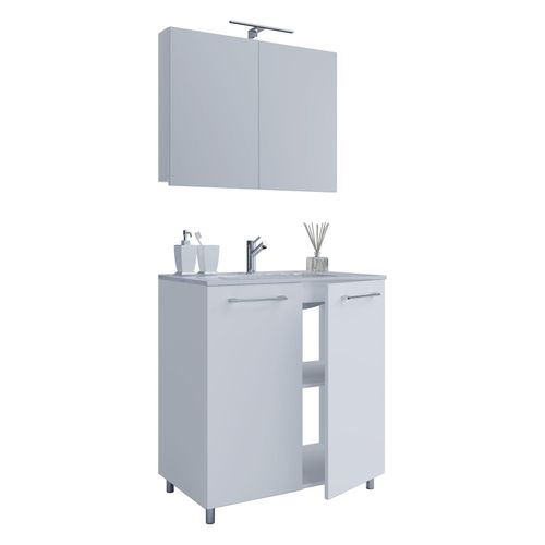 4051814375248 - 3-tlg Set 1 Waschtisch mit zwei Drehtüren 1 Spiegelschrank 1 Waschbecken Keramik Waschbecken Waschplatz Badmöbel Set – Badinos SC 4051814375248 - 3-tlg Set 1 Waschtisch mit zwei Drehtüren 1 Spiegelschrank 1 Waschbecken Keramik Waschbecken Waschplatz Badmöbel Set – Badinos SC