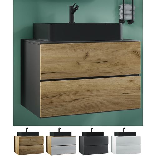 4051814431906 - 2-tlg Waschplatz Waschtisch schwarzes Waschbecken Unterschrank Breite 80 cm Badmöbel Set mit Schubladen Lendas S BL 4051814431906 - 2-tlg Waschplatz Waschtisch schwarzes Waschbecken Unterschrank Breite 80 cm Badmöbel Set mit Schubladen Lendas S BL
