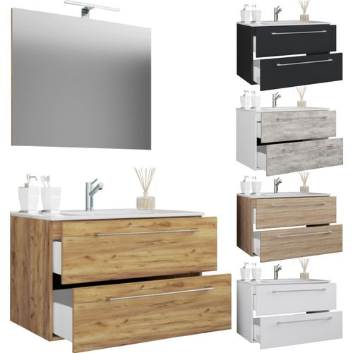 4051814373114 - 3-tlg Waschplatz Waschtisch Waschbecken Unterschrank Breite 60 cm Badmöbel Set hängend mit einer Schublade Spiegel Badinos 4051814373114 - 3-tlg Waschplatz Waschtisch Waschbecken Unterschrank Breite 60 cm Badmöbel Set hängend mit einer Schublade Spiegel Badinos