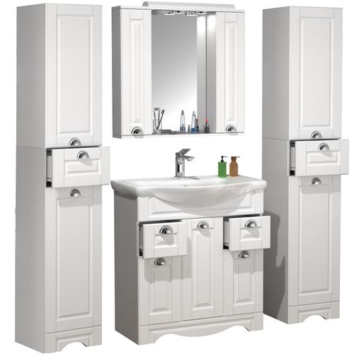 4051814427626 - 5-tlg Waschplatz Waschtisch Breite 75 cm Badmöbel Set Waschbecken Spiegelschrank Hochschrank Landhaus Schublade Casalo XL 4051814427626 - 5-tlg Waschplatz Waschtisch Breite 75 cm Badmöbel Set Waschbecken Spiegelschrank Hochschrank Landhaus Schublade Casalo XL