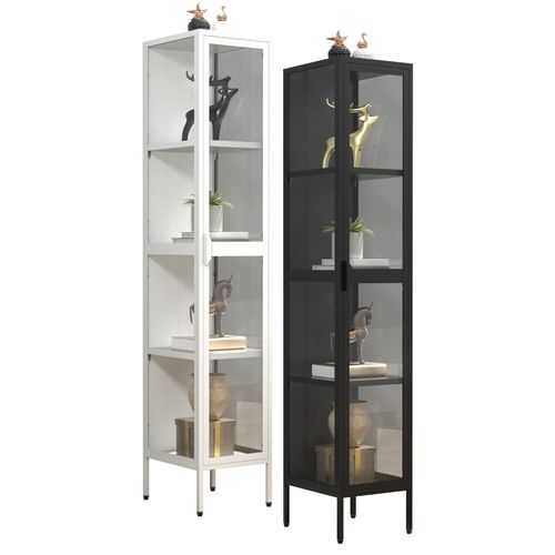 4051814439247 - Glasvitrine stehend Vitrine Glas mit ESG-Sicherheitsglas Maße ca H 160 x B 30 x T 35 cm Standvitrine Glas Modern und platzsparend Glas Vitrinenschrank – Floka XL