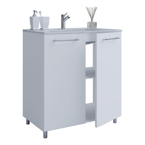 4051814381058 - 2-tlg Set 1 Waschtisch 1 Keramik Waschbecken Drehtür Waschplatz stehend Badmöbel Set – Badinos