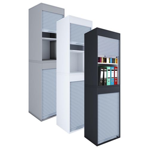 4051814417740 - Rolladenschrank Aktos XL 4 Ordnerhöhen abschließbar Bügelgriff B 500 x T 400 x H 1860 mm Holz schwarz