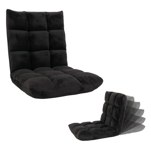 4057651643786 - Bodensessel MCW-N43 Relaxsessel Bodenkissen Klappsessel 6 Relaxpositionen stabiles Gestell Samt ~ schwarz