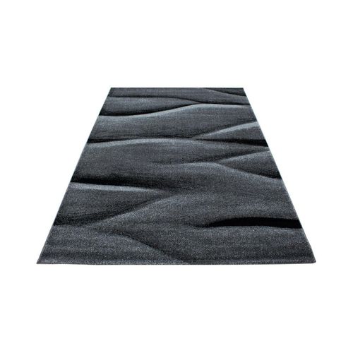 4053658993770 - Stilvoller Designer-Kurzflorteppich mit Wellenmuster in Schwarz und Grau