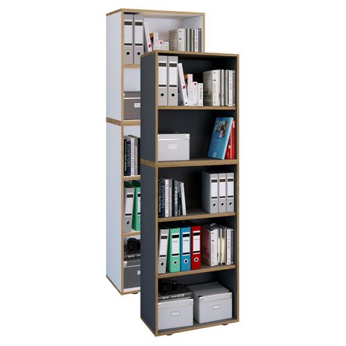 4051814444739 - Holzregal stehend platzsparender Aktenschrank Maße ca B 60 x H 183 x T 33 cm Elegantes Regal Büroregal – Salia 5fach B 60 cm