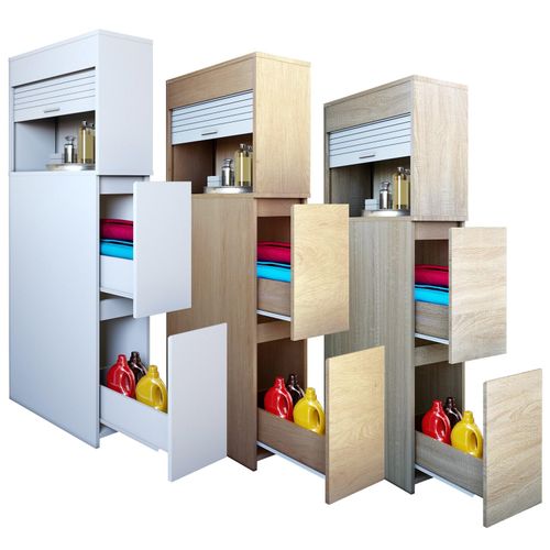 4051814435317 - Badmöbel Nischenschrank Maße H 131 x B 25 x T 48 cm Raumteiler 2 Schubladen 1 großes offenes Fach mit Rolladen - Tasalo 4051814435317 - Badmöbel Nischenschrank Maße H 131 x B 25 x T 48 cm Raumteiler 2 Schubladen 1 großes offenes Fach mit Rolladen - Tasalo