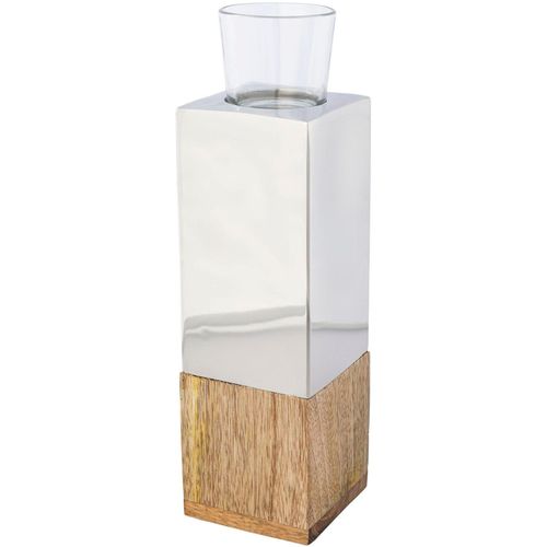 4064118142072 - Teelichthalter CREATIV HOME Kerzenhalter Tower silber (silberfarben) B8cm H28cm T8cm Edelstahl Glas Massivholz Kerzenhalter aus Holz Edelstahl und Glas 4064118142072 - Teelichthalter CREATIV HOME Kerzenhalter Tower silber (silberfarben) B8cm H28cm T8cm Edelstahl Glas Massivholz Kerzenhalter aus Holz Edelstahl und Glas