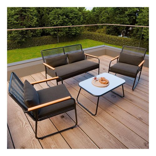 4068645000409 - GARMIO® Sitzgruppe Polyrattan Gartenmöbel Set 4-teilig Balkonmöbel mit Sitzbank und Stühlen inkl Glastisch Gartenlounge für 4 Personen
