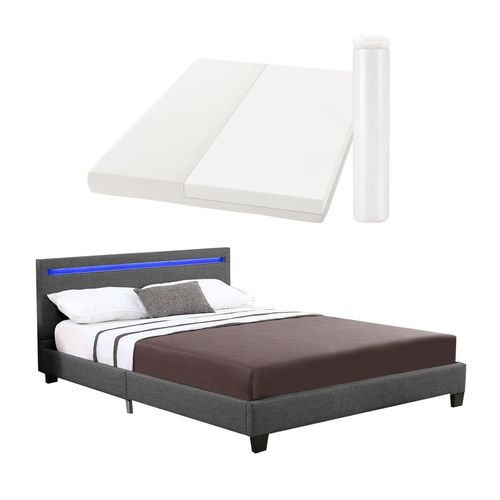 4260565523079 - Polsterbett Verona 120x200 cm Bettgestell inkl LED-Beleuchtung Lattenrost & Matratze grau Stoff Einzelbett Jugendbett - Juskys