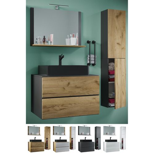 4051814432132 - 4-tlg Waschplatz Waschtisch schwarzes Waschbecken Unterschrank Breite 60 cm Badmöbel Set mit Schubladen Drehtüren Spiegel Lendas S BL 4051814432132 - 4-tlg Waschplatz Waschtisch schwarzes Waschbecken Unterschrank Breite 60 cm Badmöbel Set mit Schubladen Drehtüren Spiegel Lendas S BL