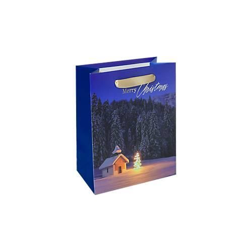 4004360769146 - Geschenktasche Christmas Chapel Weihnachts-Motiv Bodeneinlage Seidenbandgriffe B 180 x T 100 x H 230 mm Weißkarton Kunststoff blau 1 Stück 4004360769146 - Geschenktasche Christmas Chapel Weihnachts-Motiv Bodeneinlage Seidenbandgriffe B 180 x T 100 x H 230 mm Weißkarton Kunststoff blau 1 Stück