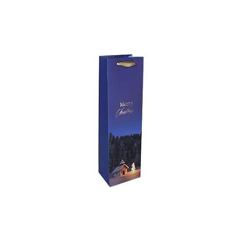 4004360768996 - Flaschentasche Christmas Chapel Weihnachts-Motiv Bodeneinlage Seidenbandgriffe B 100 x T 80 x H 350 mm Weißkarton Kunststoff blau 1 Stück 4004360768996 - Flaschentasche Christmas Chapel Weihnachts-Motiv Bodeneinlage Seidenbandgriffe B 100 x T 80 x H 350 mm Weißkarton Kunststoff blau 1 Stück