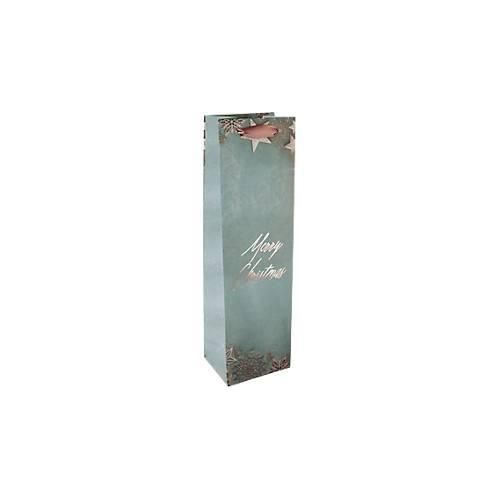 4004360769054 - Flaschentasche Glamorous Christmas Sterne Bodeneinlage Seidenbandgriffe B 100 x T 80 x H 350 mm Weißkarton Kunststoff blau-kupfer 1 Stück