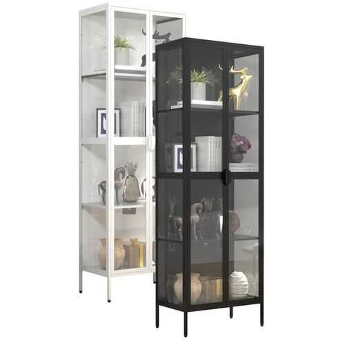 4051814439254 - Glasvitrine stehend Vitrine Glas mit ESG-Sicherheitsglas Maße ca H 180 x B 60 x T 35 cm Standvitrine Glas Modern und platzsparend Glas Vitrinenschrank – Floka XXL