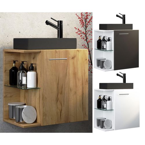 4051814431753 - 2-tlg Badmöbel Set Gäste WC Gästebad Waschplatz Waschtisch klein schmal Hausa-BL (Farbe Honig-Eiche) 4051814431753 - 2-tlg Badmöbel Set Gäste WC Gästebad Waschplatz Waschtisch klein schmal Hausa-BL (Farbe Honig-Eiche)