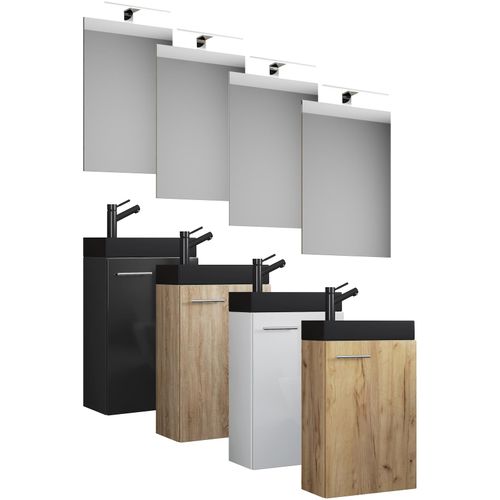 4051814431685 - 3-tlg Badmöbel Set Gäste WC Gästebad Waschplatz Waschtisch klein schmal Slito SP-BL (Farbe Sonoma-Eiche) 4051814431685 - 3-tlg Badmöbel Set Gäste WC Gästebad Waschplatz Waschtisch klein schmal Slito SP-BL (Farbe Sonoma-Eiche)