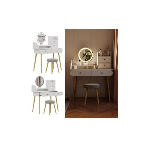 4066731351183 - Schminktisch Edda LED-Spiegel Hocker 100 x 76 cm Weiß Frisiertisch modern 4066731351183 - Schminktisch Edda LED-Spiegel Hocker 100 x 76 cm Weiß Frisiertisch modern