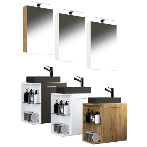 4051814431777 - 3-tlg Badmöbel Set Gäste WC Gästebad Waschplatz Waschtisch klein schmal Hausa SP-BL (Farbe Weiß)