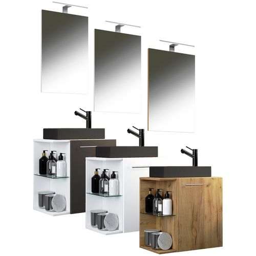 4051814431821 - 3-tlg Badmöbel Set Gäste WC Gästebad Waschplatz Waschtisch klein schmal Hausa SC BL (Farbe Weiß Anthrazit) 4051814431821 - 3-tlg Badmöbel Set Gäste WC Gästebad Waschplatz Waschtisch klein schmal Hausa SC BL (Farbe Weiß Anthrazit)