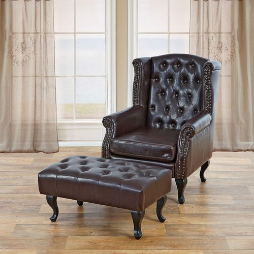 4052826052899 - Sessel Relaxsessel Clubsessel Ohrensessel Chesterfield Oxford Kunstleder ~ antik-braun mit Ottomane 4052826052899 - Sessel Relaxsessel Clubsessel Ohrensessel Chesterfield Oxford Kunstleder ~ antik-braun mit Ottomane
