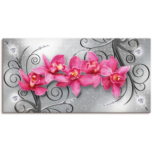 4062144593929 - Wandbild ARTLAND rosa Orchideen auf Ornamenten Bilder Gr B H 40 cm x 20 cm Leinwandbild Blumenbilder Querformat 1 St pink Kunstdrucke als Alubild Leinwandbild Wandaufkleber oder Poster in versch Größen