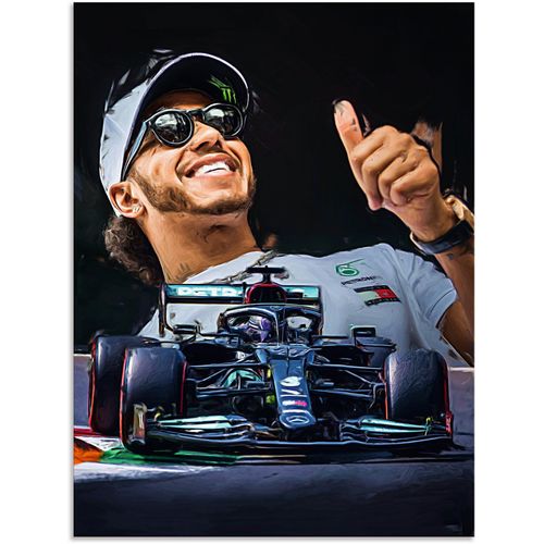 4062144731826 - Wandbild ARTLAND Sir Lewis Hamilton alias LH44 Bilder Gr B H 30 cm x 40 cm Alu-Dibond-Druck Auto Hochformat 1 St schwarz Kunstdrucke als Alubild Leinwandbild Wandaufkleber oder Poster in versch Größen