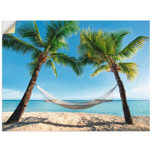 4057738318828 - Wandbild ARTLAND Palmenstrand Karibik mit Hängematte Bilder Gr B H 60 cm x 45 cm Wandaufkleber - Vinyl Amerika Querformat 1 St blau Bild Leinwandbild Kunstdrucke Bilder als Alubild Leinwandbild Wandaufkleber oder Poster in versch Größen