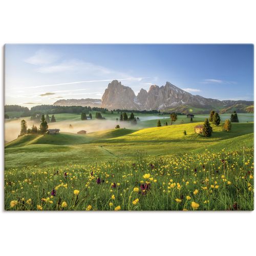 4062144639849 - Wandbild ARTLAND Frühling auf der Seiser Alm Bilder Gr B H 90 cm x 60 cm Leinwandbild Berge & Alpenbilder Querformat 1 St grün Kunstdrucke als Alubild Leinwandbild Wandaufkleber oder Poster in versch Größen