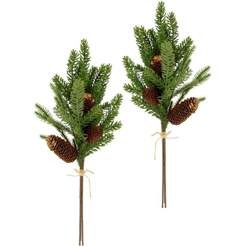 4019844793838 - Winterliche Kunstpflanze IGEA Kunstzweig künstlicher Tannenbund grün B28cm H55cm T14cm Kunststoff Kunstpflanzen mit echten Zapfen 2er Set grün natur