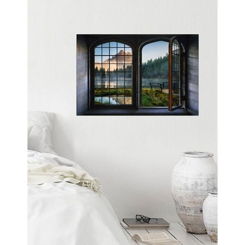 4049009354321 - Wandsticker QUEENCE Berg grün B60cm Vinyl Wandtattoos Wandsticker Wandbild selbstklebend 3D Fenster