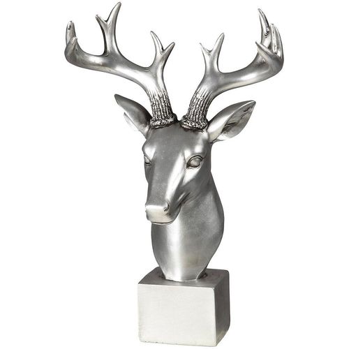 4050223718202 - Tierfigur Hirsch Figur - Kopf Dekofiguren Gr B H T 24 cm x 38 cm x 16 cm silberfarben (antik silberfarben) Tierfiguren Dekofiguren