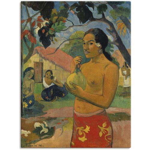 4055327655507 - Wandbild ARTLAND Frau die eine Frucht hält Bilder Gr B H 60 cm x 80 cm Leinwandbild Frau 1 St bunt Bild Poster Bilder als Leinwandbild Wandaufkleber oder in versch Größen